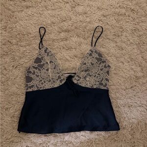 Abercrombie & Fitch Navy and Cream Lace Tank Top